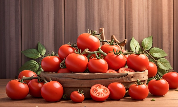 photo a wooden board full of fresh red juicy tomatoes with lettuce salad high quality