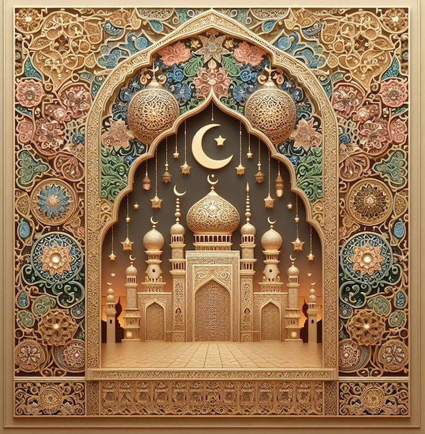 Photo Wooden model acrylic 3D Islamic ornament