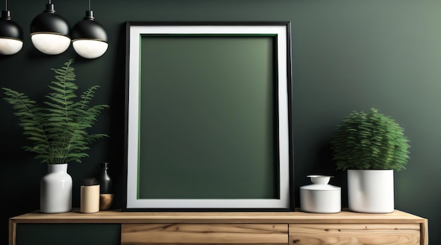 Photo wooden poster or interior poster mockup and picture frame in luxury interior with wall frame