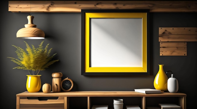 Photo wooden poster or interior poster mockup and picture frame in luxury interior with wall frame