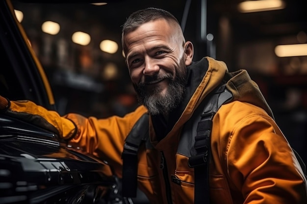 Photo a worker with factory background