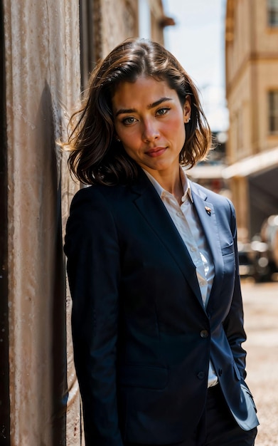 Photo of working entrepreneur woman at factory with machine and worker generative AI