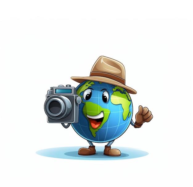 Photo world photography day with camera and world globe on wite