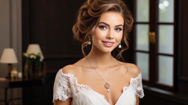 photo young beautiful stylish woman in wedding dress generated by AI