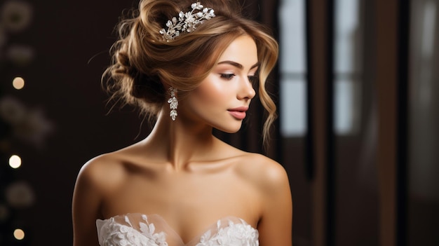 photo young beautiful stylish woman in wedding dress generated by AI