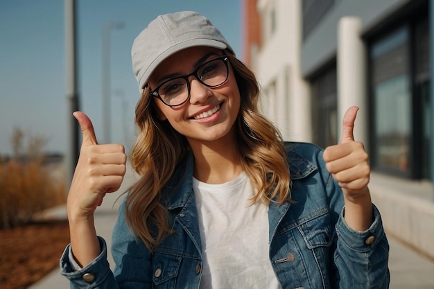 photo young beautiful woman in a cap and sunglass