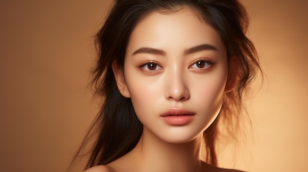 Photo young beautiful woman with perfect skin face cosmetology generated by AI