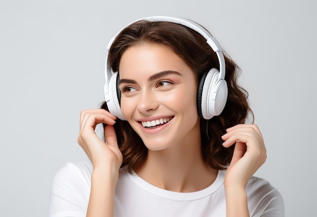 Photo of young girl and boy African girl and boy listen to music by headphones with smile