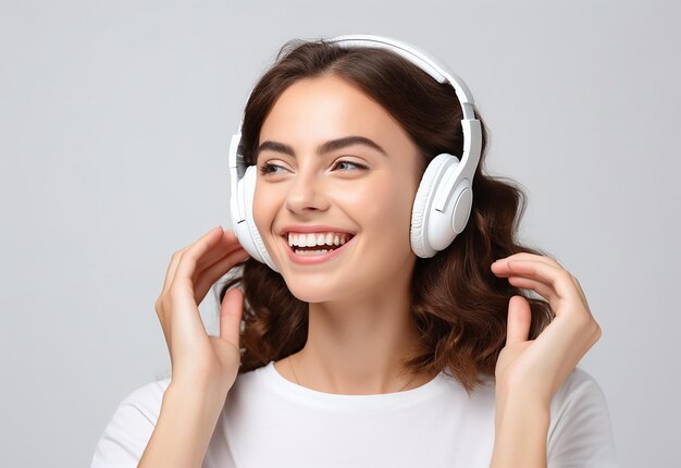 Photo of young girl and boy African girl and boy listen to music by headphones with smile