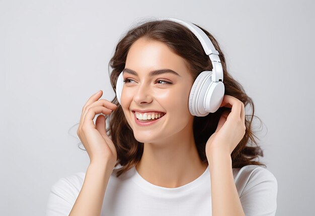 Photo of young girl and boy African girl and boy listen to music by headphones with smile