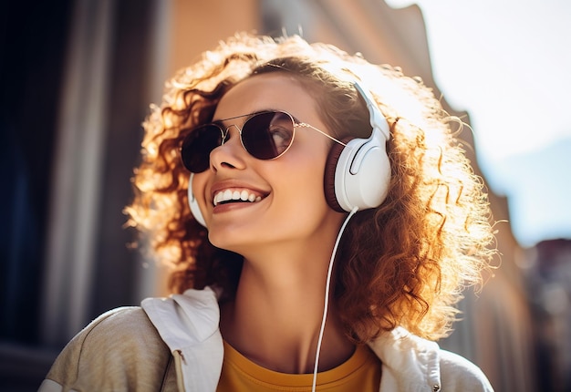 Photo of young girl and boy African girl and boy listen to music by headphones with smile