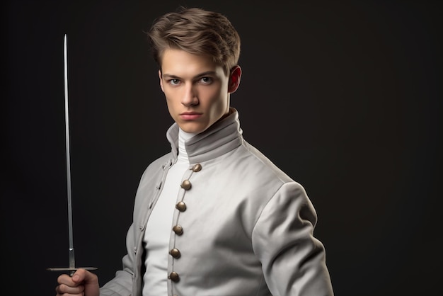 Photo of a young male in fencing wear High quality photo