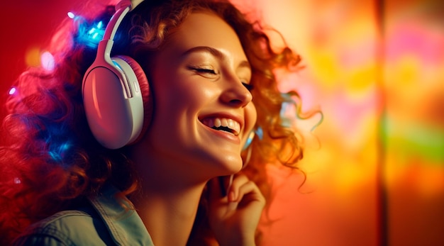 Photo of Young man wearing headphones enjoying music