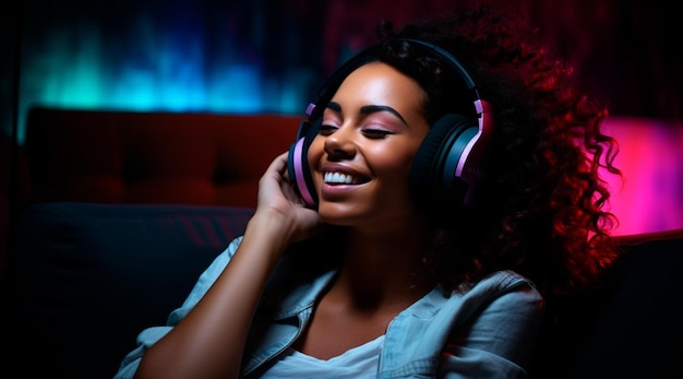 Photo of Young man wearing headphones enjoying music