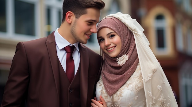 Photo young muslim bride and groom wedding