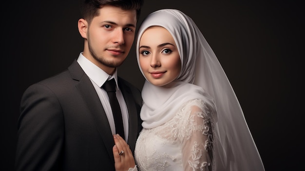 Photo young muslim bride and groom wedding