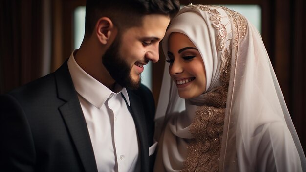 Photo young muslim bride and groom wedding