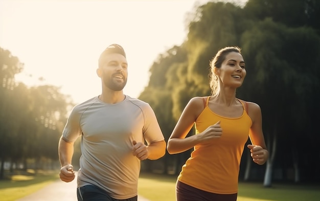 Photo of young and old healthy couple doing morning exercise