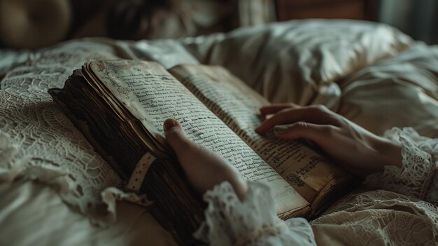 Photo of a Young Woman Reading by Bedside Lamp