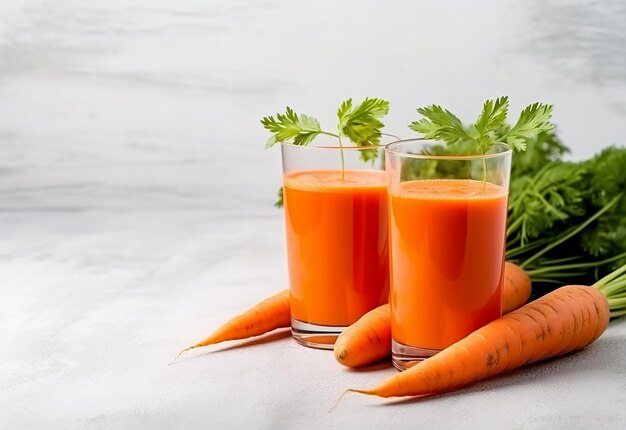 Photo of yummy and healthy pure carrot juice glass