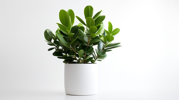 Photo of Zamioculcas zamiifolia in minimalist pot as houseplant for home decoration isolated on whit