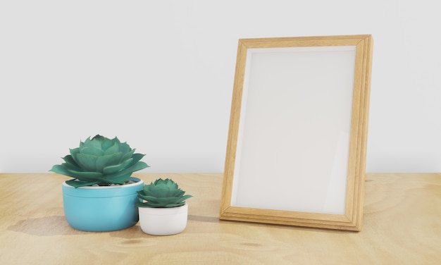 Photoframe and succulents mockup