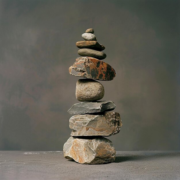 Photo photograph of an artistic formation of 8 stacked rocks balanced one on top of anotherstylize 1000