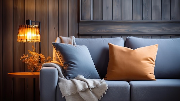 Photograph Captivating Closeup Shot of Comfortable Gray Sofa A Cozy and Inviting Furniture Feature