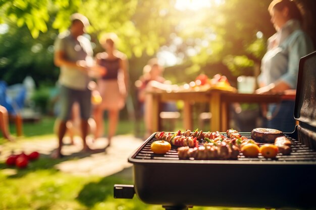 A photograph capturing a family and friends enjoying a picnic outdoors Generative Ai