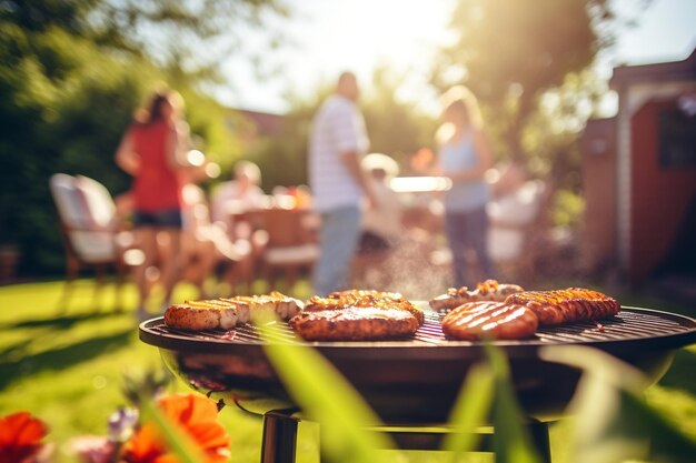 A photograph capturing a family and friends enjoying a picnic outdoors Generative Ai