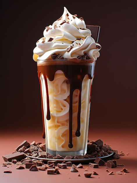 A photograph of a chocolate milkshake