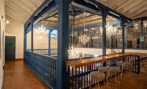 Photograph of a colonial restaurant house in the city of Cusco.