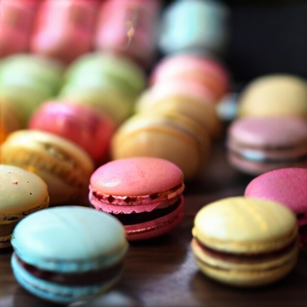 Photo photograph of colorful delicious macarons with suitable background