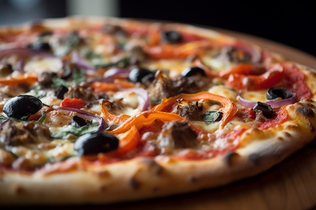 A photograph of a delicious pizza slice captured from an overhead perspective