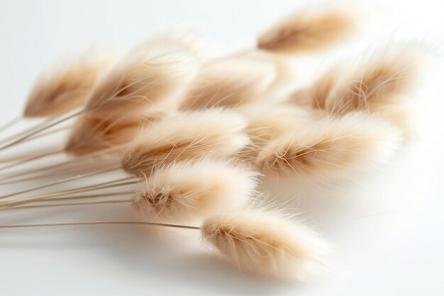 Photo photograph dried bunny tails on white background