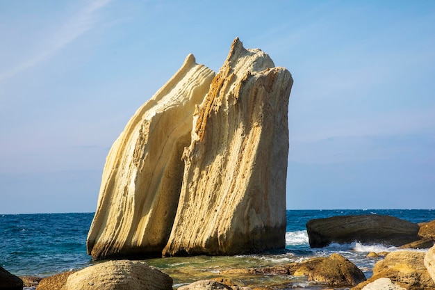 Photograph in the field of sail rocks in Foca district of Izmir province. Turkish name; Yelken Kaya or yelkenkaya