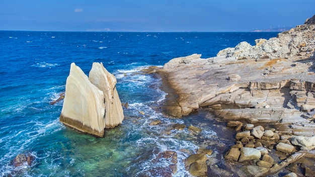 Photograph in the field of sail rocks in Foca district of Izmir province. Turkish name; Yelken Kaya or yelkenkaya