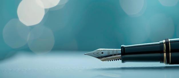 Photo a photograph of a fountain pen with its tip on the paper ready to write in focus and centered on a white background