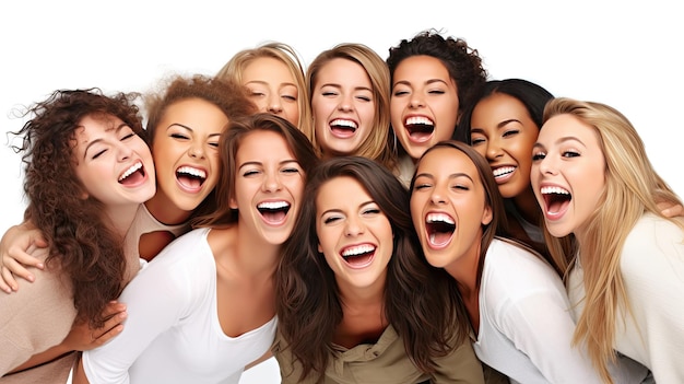 Photograph of a Group of adult girls happy and excited style of website design blank white background cute mixed nationality beautiful asset design Generative AI technology