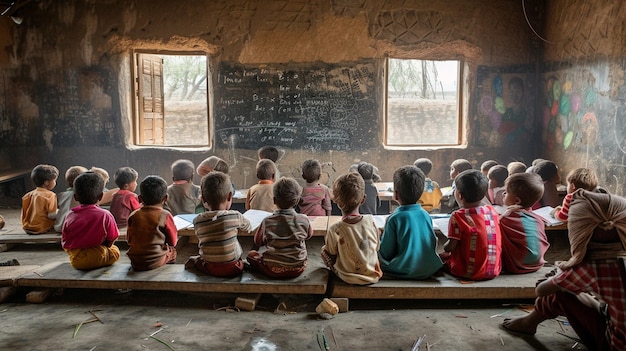 A photograph highlighting the challenges of education in impoverished areas