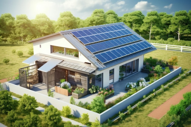 Photograph of a house with solar panel on the roof