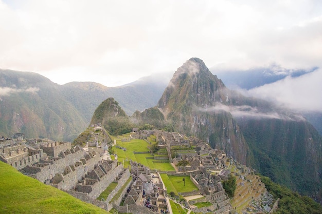 Photograph of the lost city of Machu Picchu in the city of Cusco Peru.