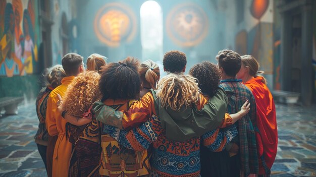 Photo photograph of a multicultural group standing together