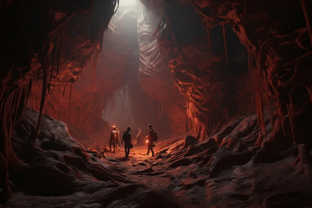 Photograph of people exploring underground caves