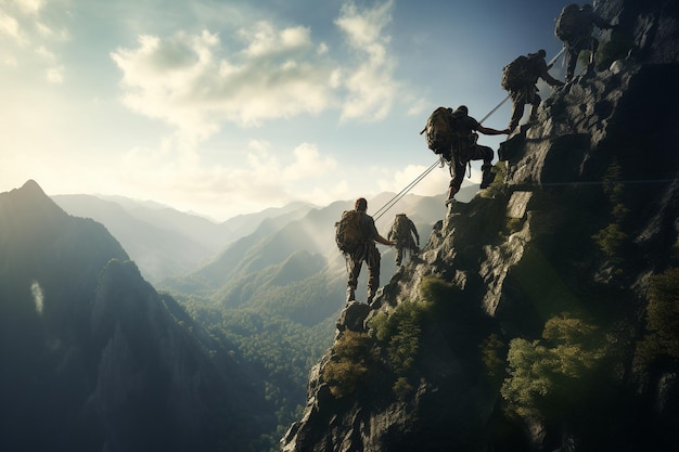 Photograph of people practicing adventure sports in the mountain