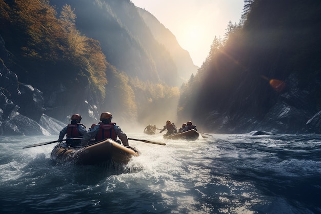 Photograph of people practicing adventure sports in natural environments