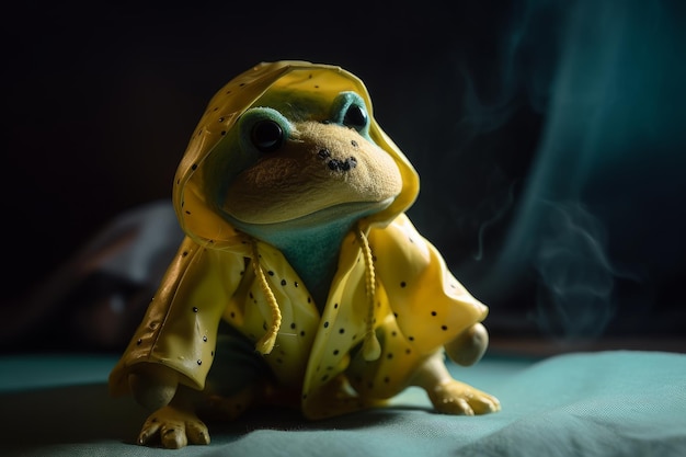 A photograph of a plush toy of a humanoid frog generative AI