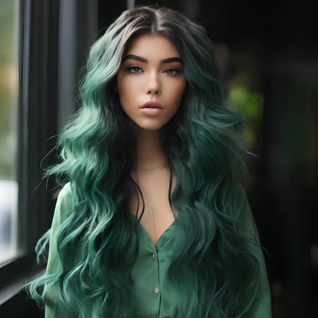 photograph showcasing Madison Beers striking green hair