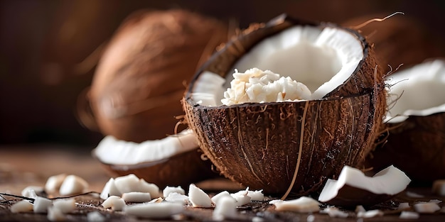 Photo photograph showing coconut milk extraction process with fresh coconut pieces in restaurant concept food photography coconut milk restaurant scene culinary process fresh ingredients