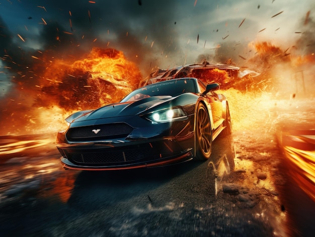 Photograph sports car stunt explosion action movie